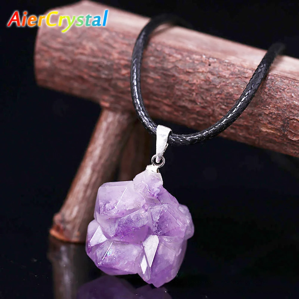 Birth Flower Necklace - الطبيعية أوروغواي جمشت الخام حجر قلادة